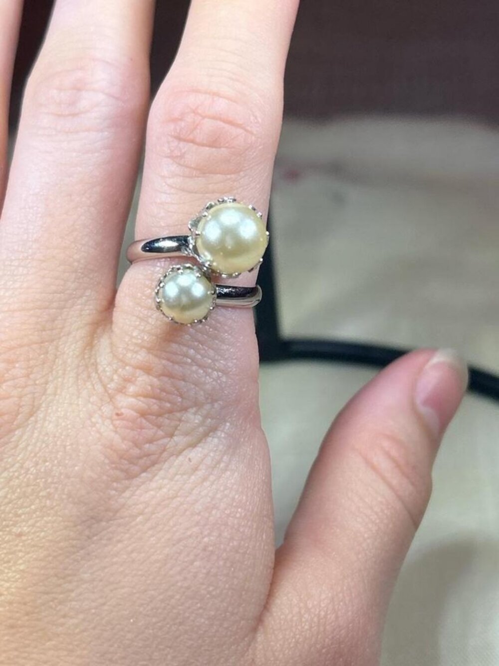 Silver ring with two pearls